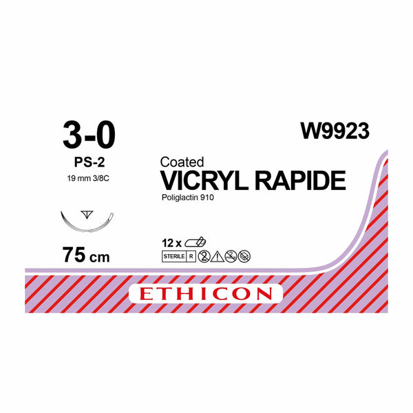 Ethicon Suture Needle Coated Vicryl Rapide Size 3-0 PS-2 Suture Needles, Pack of 12