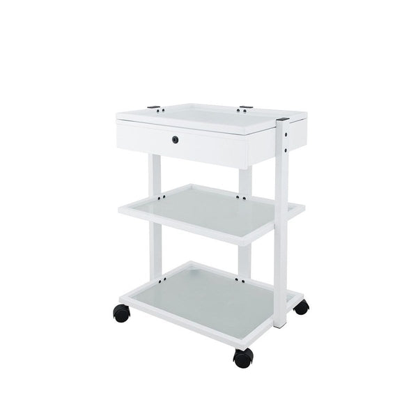 Just Care Beauty Furniture White 3 Tier Glass Shelved Trolley
