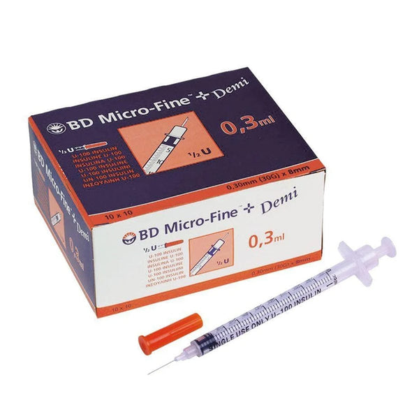 Just Care Beauty Products BD Micro-Fine Insulin Syringe 0.3ml 30G 8mm Pk 100